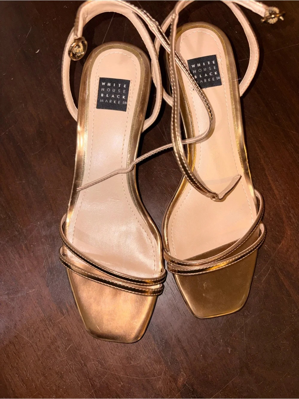 White House Black Market Metallic Gold Strappy Heeled Sandals